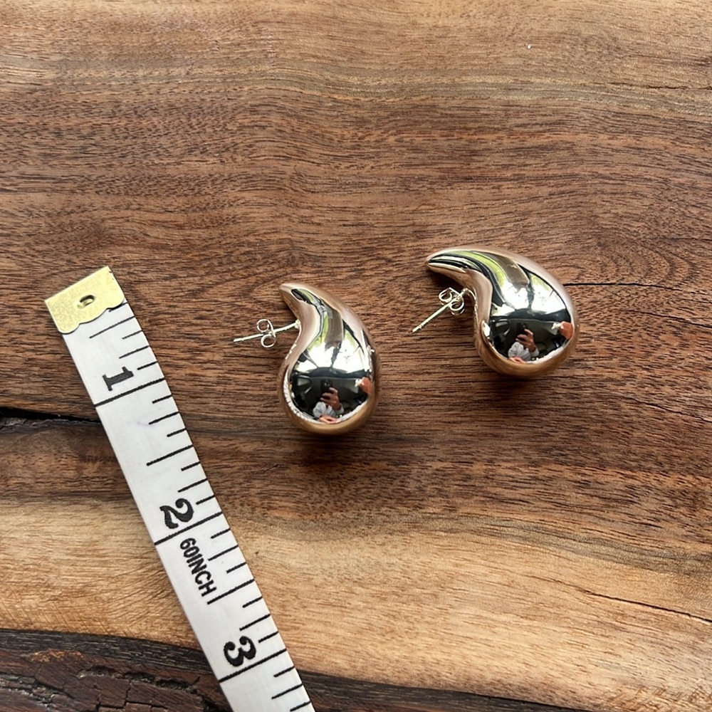 Silver chunky hoop, earrings for women, lightweight Water drop hollow hoops